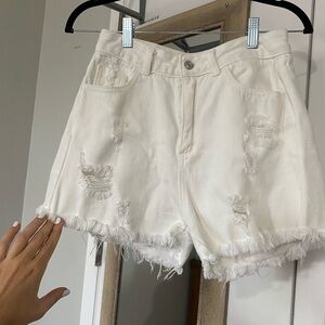 White Distressed Women Shorts